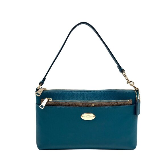 Coach Teal Crossgrain Leather Pop Pouch - Picture 1 of 10